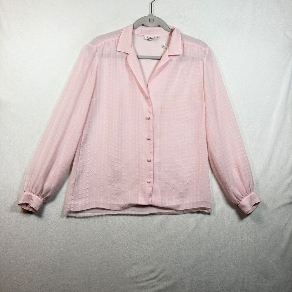 Vintage Lady Manhattan Pink Textured Sheer Blouse 12 Taiwan Covered Buttons